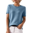 thumbnail image 3 of Oversized Sweaters for Women Solid Color Casual Crew Neck Knit Tops Loose Short Sleeve Sweater Blend Knitwear, 3 of 5