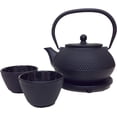 thumbnail image 1 of CUISILAND 27oz Hobnail Cast Iron Teapot Set with 2 Cups - Black, 1 of 4