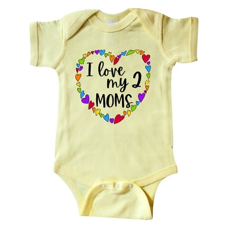 

Inktastic I Love my Two Moms- Pride Rainbow Hearts Gift Baby Boy or Baby Girl Bodysuit