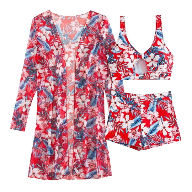 MKLEKYY Traje De Baño Mujer Natacion High Waist Bikinis 2024 Sexy 3 Piece Bikini Set Cover Up Swimsuit For Women Long Sleeve Push Up Swimwear Beach Wear Bathing Suit 891