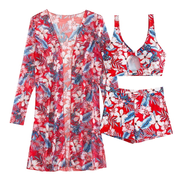 Gibobby Trajes de Baño para Mujer Bikinis de cintura alta para mujer, conjunto de Bikini Sexy de 3 piezas, traje de baño para cubrir, traje de baño de ma(Rojo,M)