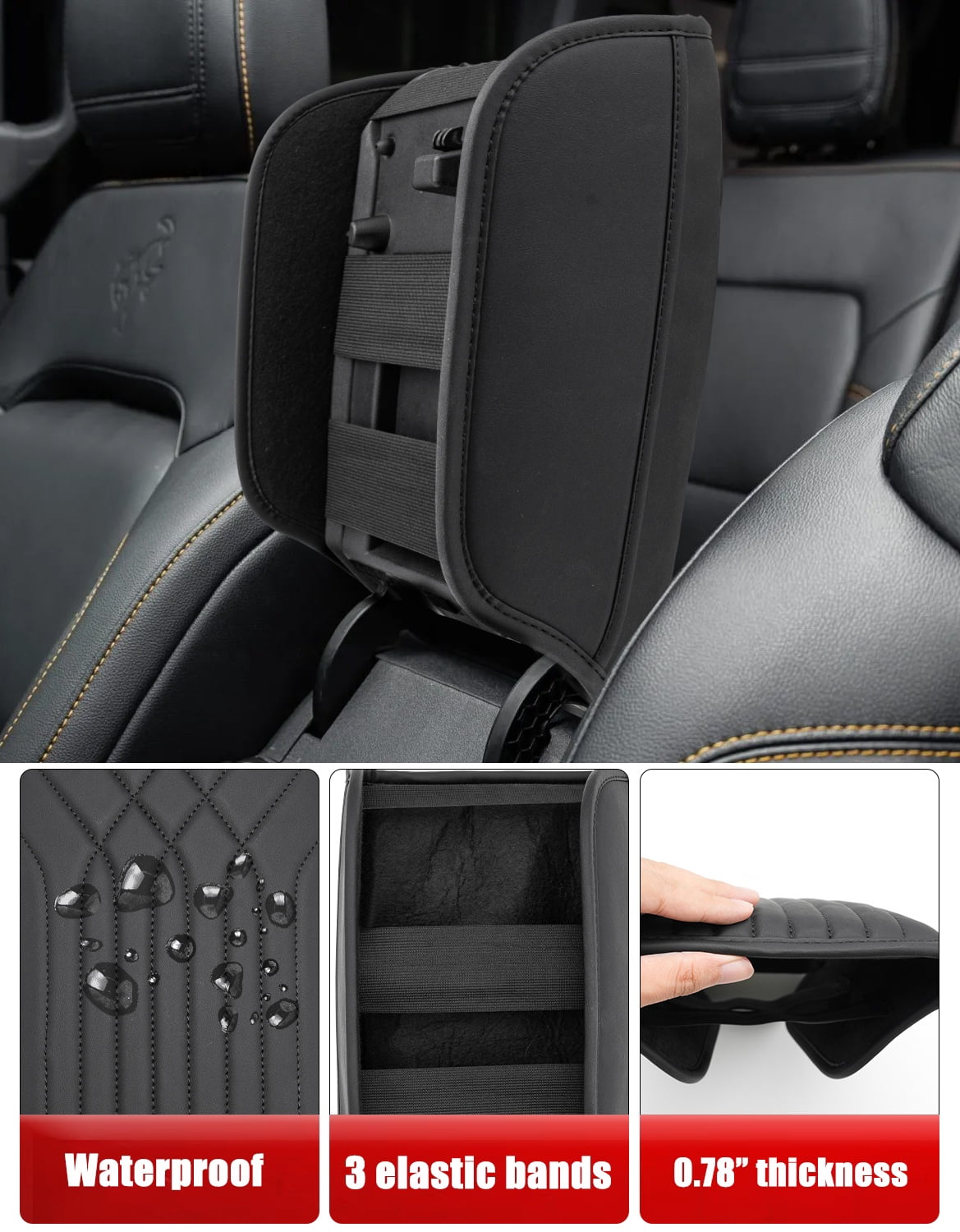 KBH Center Console Armrest Cover for Ford Bronco Accessories 2021-2026 2/4-door with Side Pockets, Leather Middle Console Lid Protector Cushion Pad