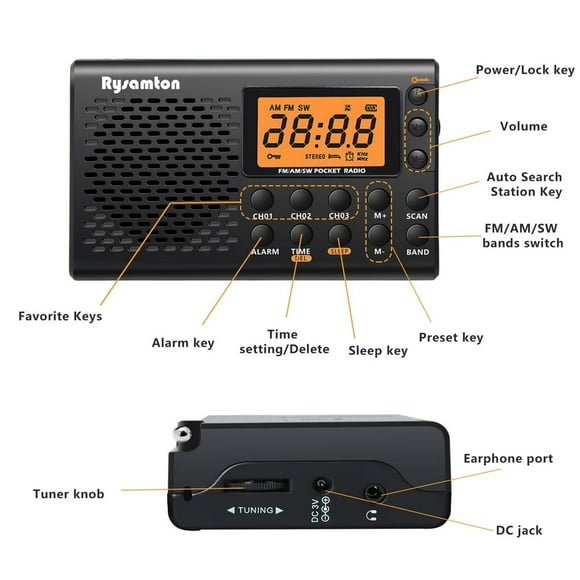 AAOMASSR Portable AM/FM Radio Ondes Courtes Grand Affichage Numérique avec Minuterie de Sommeil et Réveil Fonction Radios à Piles