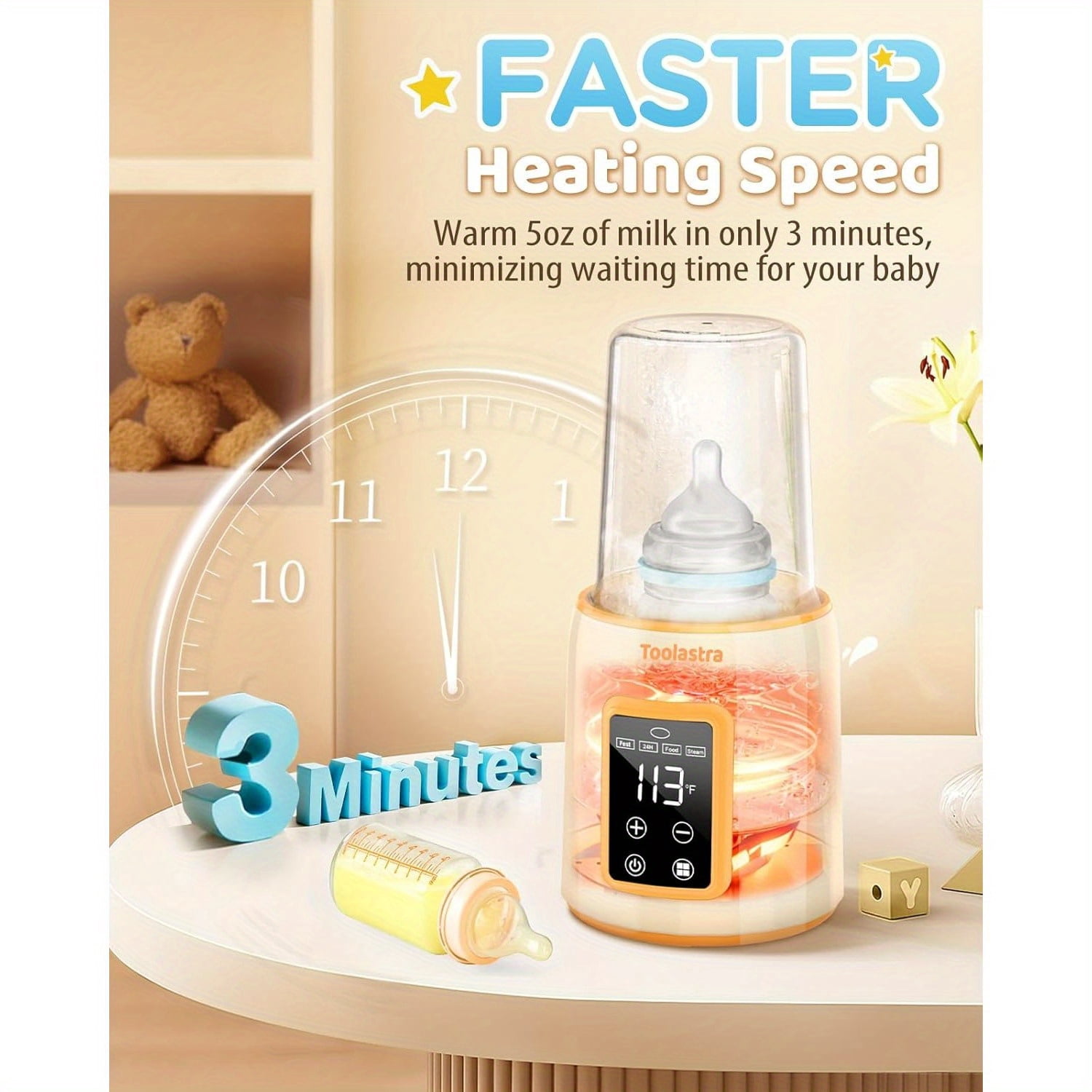 Hattyroom Bottle Warmer for Breastmilk & All Bottles - Fast 3-Min Heating, Precise Temp Control, Auto Shut-Off, BPA-Free, Portable Dual Bottle Warmer for Formula & Baby Food