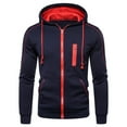 thumbnail image 2 of WTOBBY Men's Contrast Color Zip Up Hoodie, Sporty Casual Jacket Style Sweatshirt with Hood for Outdoor Workout, Lightweight Breathable Street Fashion,Navy XL, 2 of 4