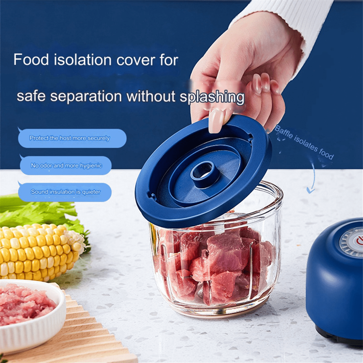 Garlic Chopper Portable Food Processor, Mini Onion Chopper, Cordless Meat Grinder with USB Charging