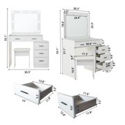 White Vanity Table Adjustable Dressing Table with 4 Drawers