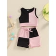 thumbnail image 2 of FAROOT Toddler Girls Summer Shorts Sets Sleeveless Contrast Color Tank Tops Drawstring Shorts Sets, 2 of 8