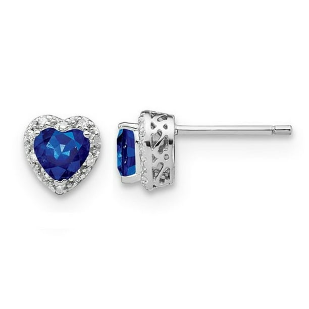 1.17 Carat (ctw) Boucles d'Oreilles Coeur Saphir Bleu en Argent Sterling avec Diamants
