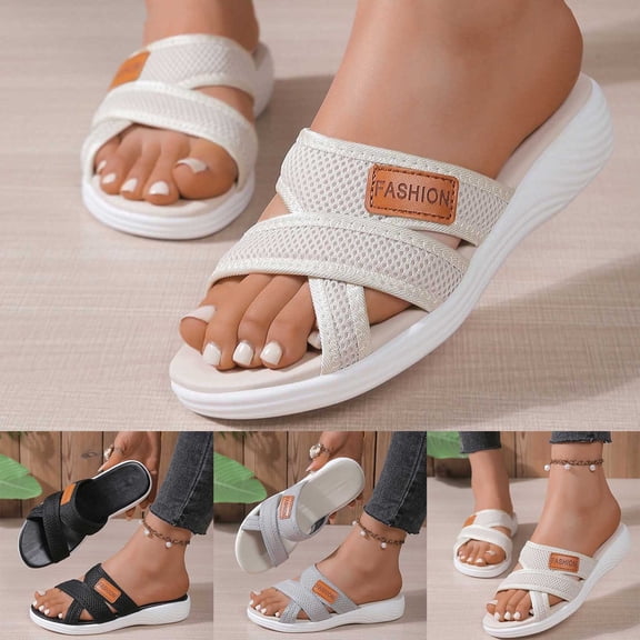 Wovix Slippers For Women Lightweight Comfy Breathable Beach Shoes Open Toe Walking Sandals Non-Slip Classic Shoes Daily Wear Beige 36