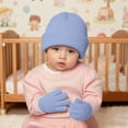 thumbnail image 2 of Kids Hats and Gloves Winter Unisex Kids Lined Hat and Mittens Set Printed Soft Warm Cold Weather Headwear and Handwear for Boys Girls Toddler Light Blue 2 Years-8 Years, 2 of 5