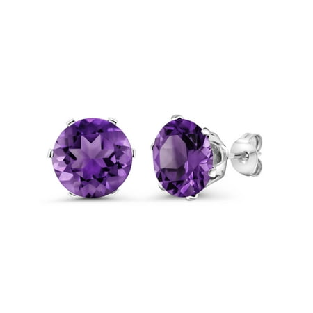 - 6.00 Ct Round 10mm Purple Amethyst Gemstone Birthstone Stud Earring