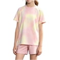 thumbnail image 2 of ITSAME Girls Athletic Outfits 2-Piece Quick-Dry Tie-Dye Print T-Shirt and Shorts Summer Outdoor Sport Set Yellow Size 7, 2 of 5