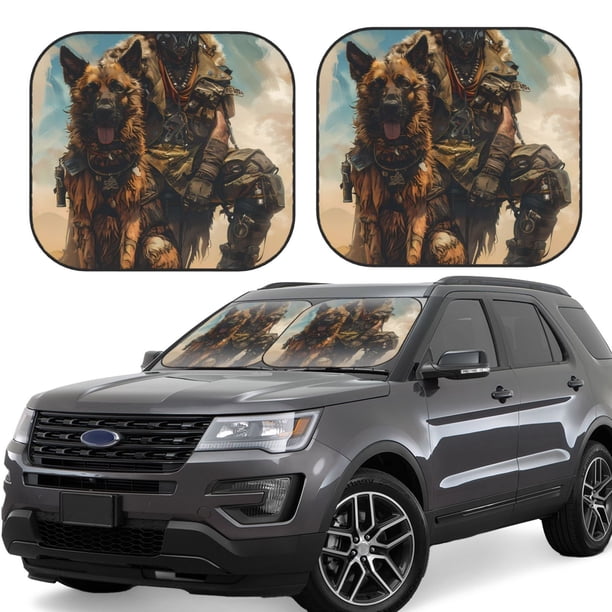Balery desert Man Shepherd Dog Parasol para parabrisas de coche de 2 piezas | Parasol plegable para parabrisas delantero de coche para la mayoría de sedanes-Medium