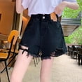 thumbnail image 2 of JUMEYU Cute Shorts for Girls Girls Cuffed Jean Shorts Stretch Denim with Pockets Mid To High Rise Waist Size 13-14 (Black,13-14 Years), 2 of 4