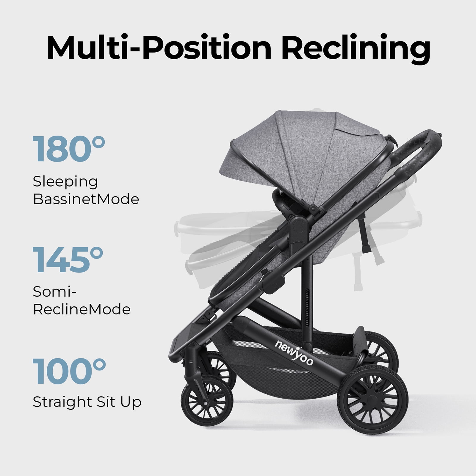 newyoo Infant Stroller, Nestro 516M, Convertible Infant Strollers w Reversible Seat & Cup Holder, 2-in-1 Rear-Facing Pram from Newborn to Toddler, Grey
