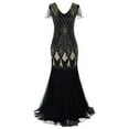 thumbnail image 1 of Vestido largo estilo flapper con flecos y lentejuelas vintage de los años 20 para mujer, vestido largo formal de noche para boda, vestidos de cóctel para fiesta, negro y dorado, 1 of 5