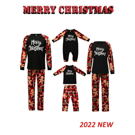 

WYTYJXCCYY Christmas Pajamas for Family 2022 Holiday Family Christmas Pjs Matching Sets Gingerbread Man Print Jammies Sleepwear