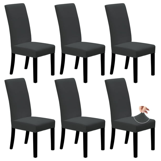 Fundas elásticas para sillas de comedor, 6 unidades, color gris oscuro