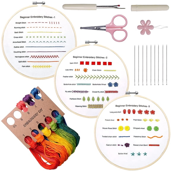 NUAHRHY 2 sets DIY Embroidery Stitch Practice kit Handmade Embroidery Starter Kit to Learn 30 Different Stitches Hand Stitch Embroidery Skill Techniques for Beginners and Craft Lover