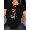 thumbnail image 1 of Women's Fashion Trendy Bear Print T-Shirt, Casual Round Neck Short Sleeve, Comfortable Summer Top, Knitted Polyester Fabric, Animal Pattern, All Seasons, 1 of 8