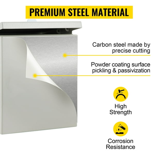 Caja electrica VEVOR 16'' x 16'' x 6'', caja exterior NEMA 4 certificada por UL, caja de conexiones con bisagras de acero al carbono laminado en frío a prueba de agua y polvo IP65 para uso interiores