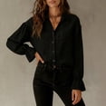 thumbnail image 4 of ClodeEU Women's Satin Button Down Blouse, Long Sleeve V Neck Work Shirt with Cuffed Sleeves Black,Women's Plus L, 4 of 7