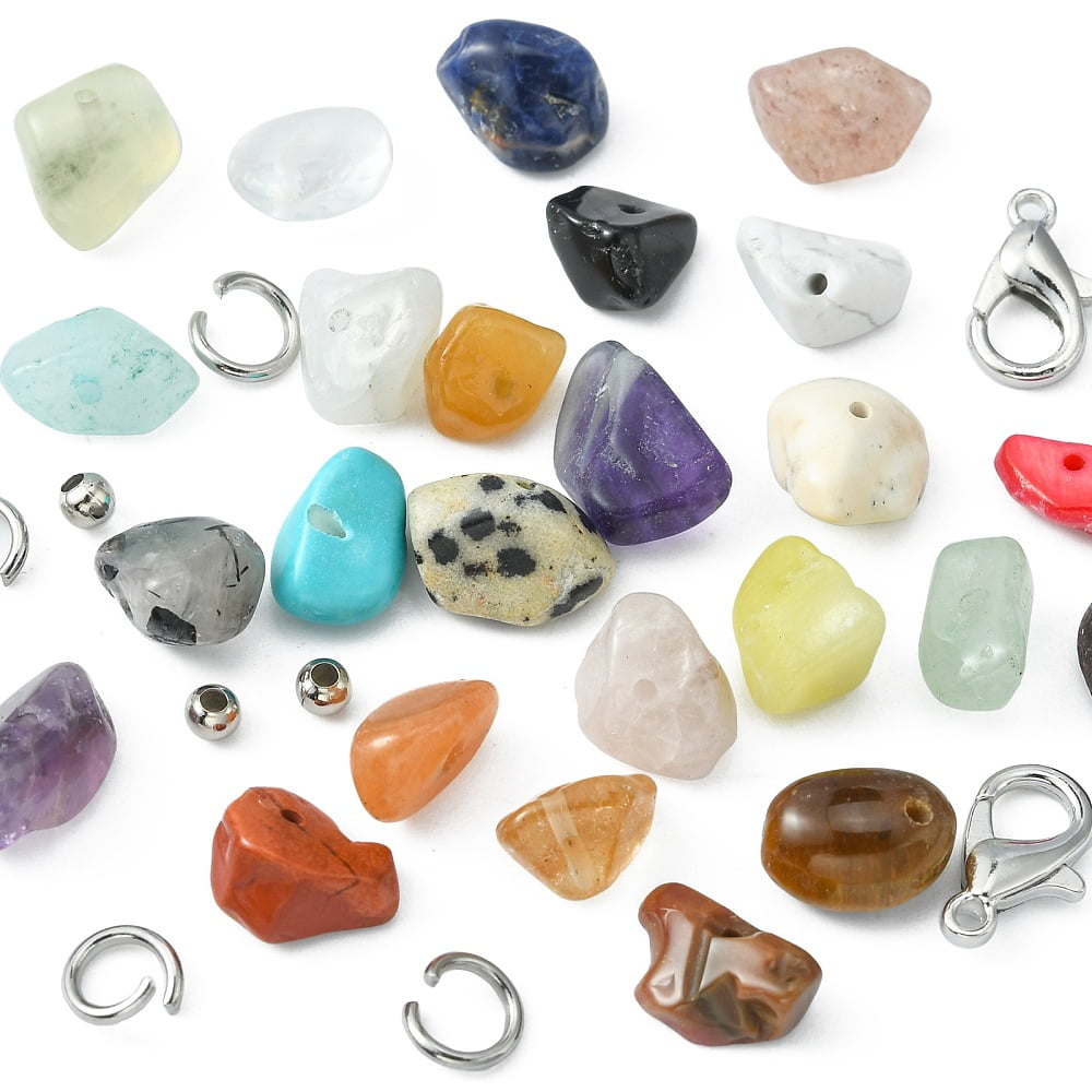 1Bag DIY Mixed Stone Bracelet Making Kit Including Gemstone & Natural Shell Chips Beads Alloy Clasps