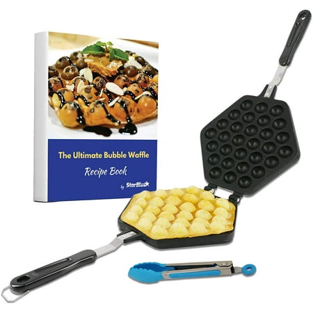 

Bubble Waffle Maker Pan with FREE Recipe ebook and Tongs - Make Crispy Hong Kong Style Egg Waffle in 5 Minutes