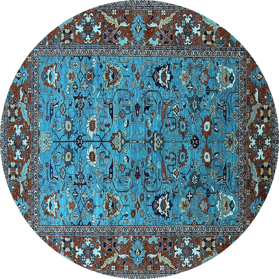 Ahgly Company Indoor Round Oriental Light Blue Industrial Area Rugs, 6' Round