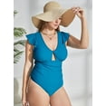 thumbnail image 3 of Charmo Womens Ruffled Sleeve Bath Suit Plus Size V Necke One Piece Monkini Swimwear, 3 of 7