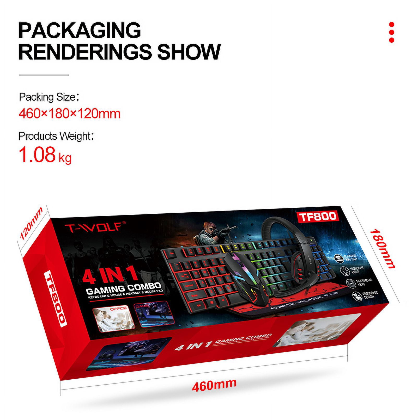 Gaming Keyboard and Mouse Combo with Headset, RGB Rainbow Backlit 104 Keys USB Wired Keyboard Mechanical Feeling, Gaming Headset with Microphone, Large Mouse Pad, for Computer Gamer Office