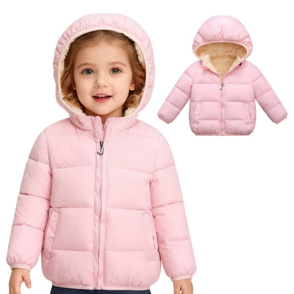 Toddler Winter Coats for Kids Puffer Jacket Kids Zip up Long Sleeve Kids Warm Winter Coat Outerwear Cute Hooded Jackets with Pockets Girls Winter Coats Size 3-4 Years