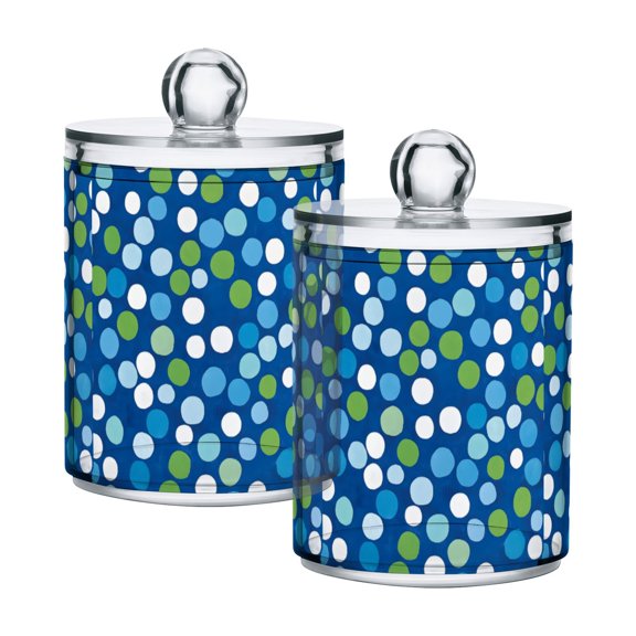 Yayeee 2 Pack Qtip Holder Bathroom Cotton Swab Canister with Lid Clear Dispenser Set, Blue Dots