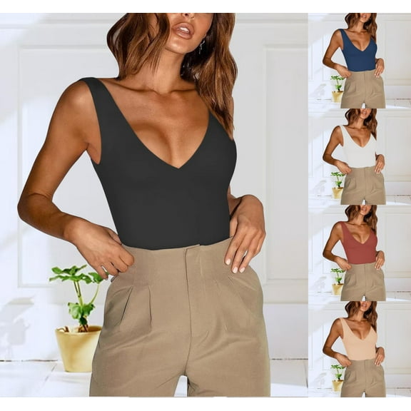 HAPIMO Women's Slim Basic Tank Crop Tops Trendy for Teen Girls Solid Color Cotton Summer Beach Tees Sleeveless Workout Shirts V Neck Casual Relaxed Tops Gray