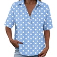 thumbnail image 6 of Favoffer Women's Trendy Tee Turtleneck Short Sleeve Polka Dot Printed Button Snap V Neck Daily Office Streetwear Fashion Casual Blouse, 6 of 7