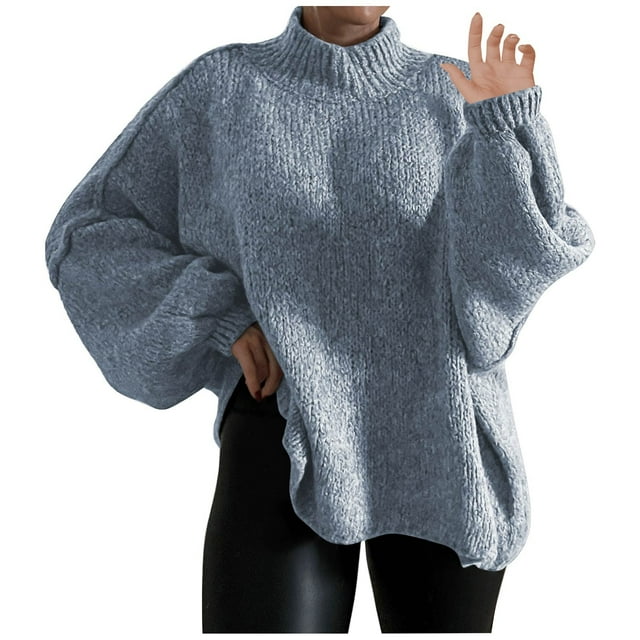 cfhntfmh Women's Oversized Sweaters Turtleneck Long Lantern Sleeve Tops 2024 Fall Trendy Knit Pullover Sweater