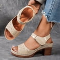 thumbnail image 3 of Rokment Dressy Sandals for Women Ladies 2026 Summer Comfortable Fashion Casual Leather Open Toe Ankle Strap Platform Chunky Block High Heel Dress Shoes Beige Size 6.5, 3 of 6