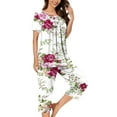 thumbnail image 2 of Tnhcen Women's Summer Floral Print Henley Sleepwear Set - Button-Up Short Sleeve Top Capri Pants with Side Pockets Stretchy Pajamas Set Loungewear (S-3XL), 2 of 7