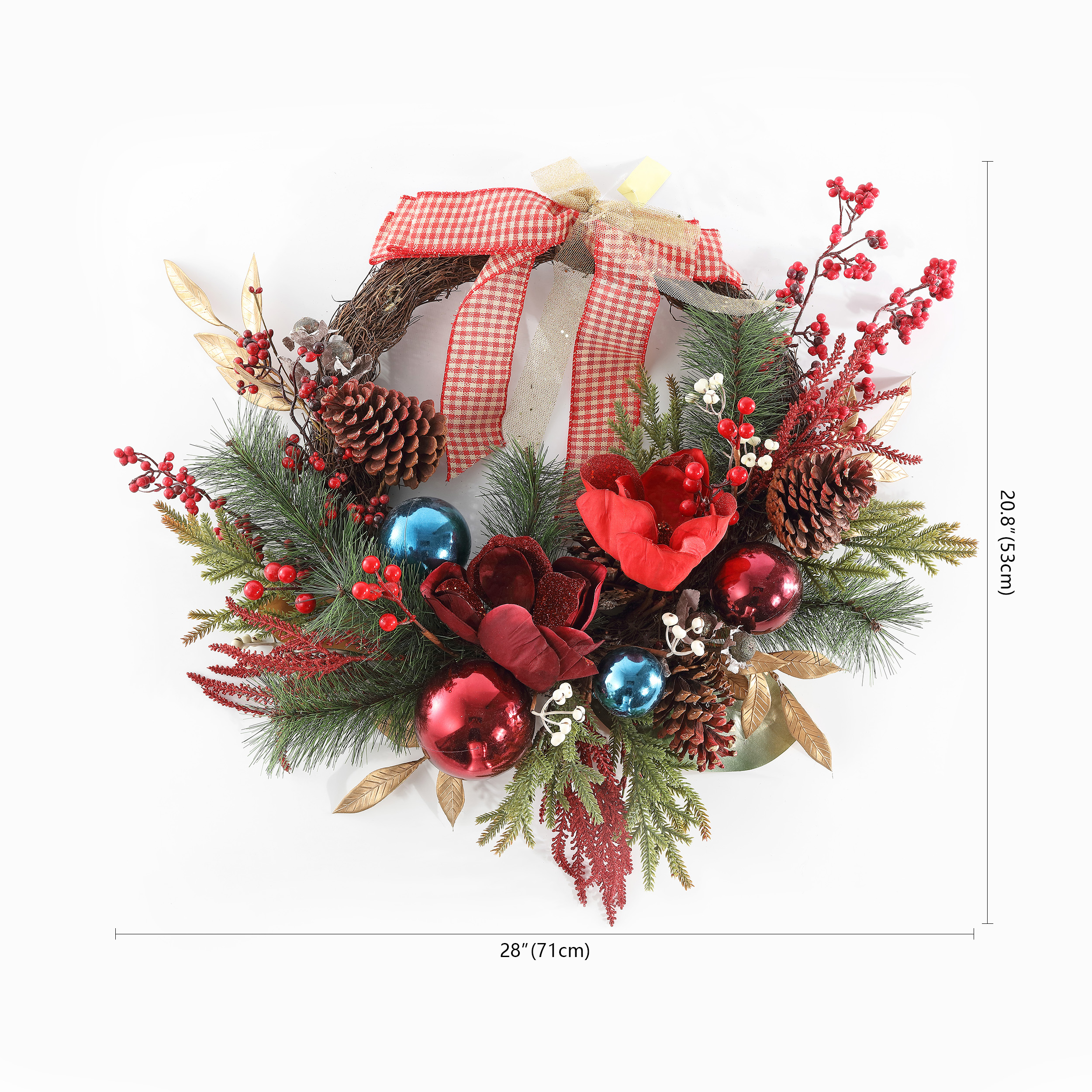 SAFAVIEH Faux 28 Inch Magnolia Oval Wreath W/ Ornaments & Bow, Multi
