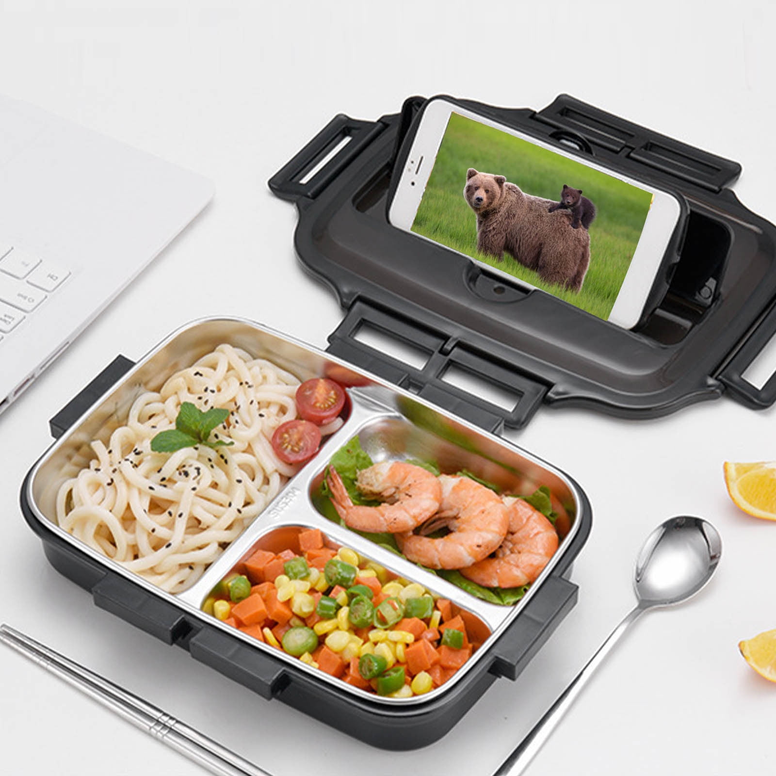 Stainless Steel Insulated Multi Layer Bento Food Container Storage Lunch Box 1L