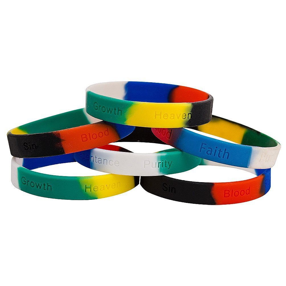 Colors of Salvation Silicone Christian Bracelets With Wording Pkg of 12
