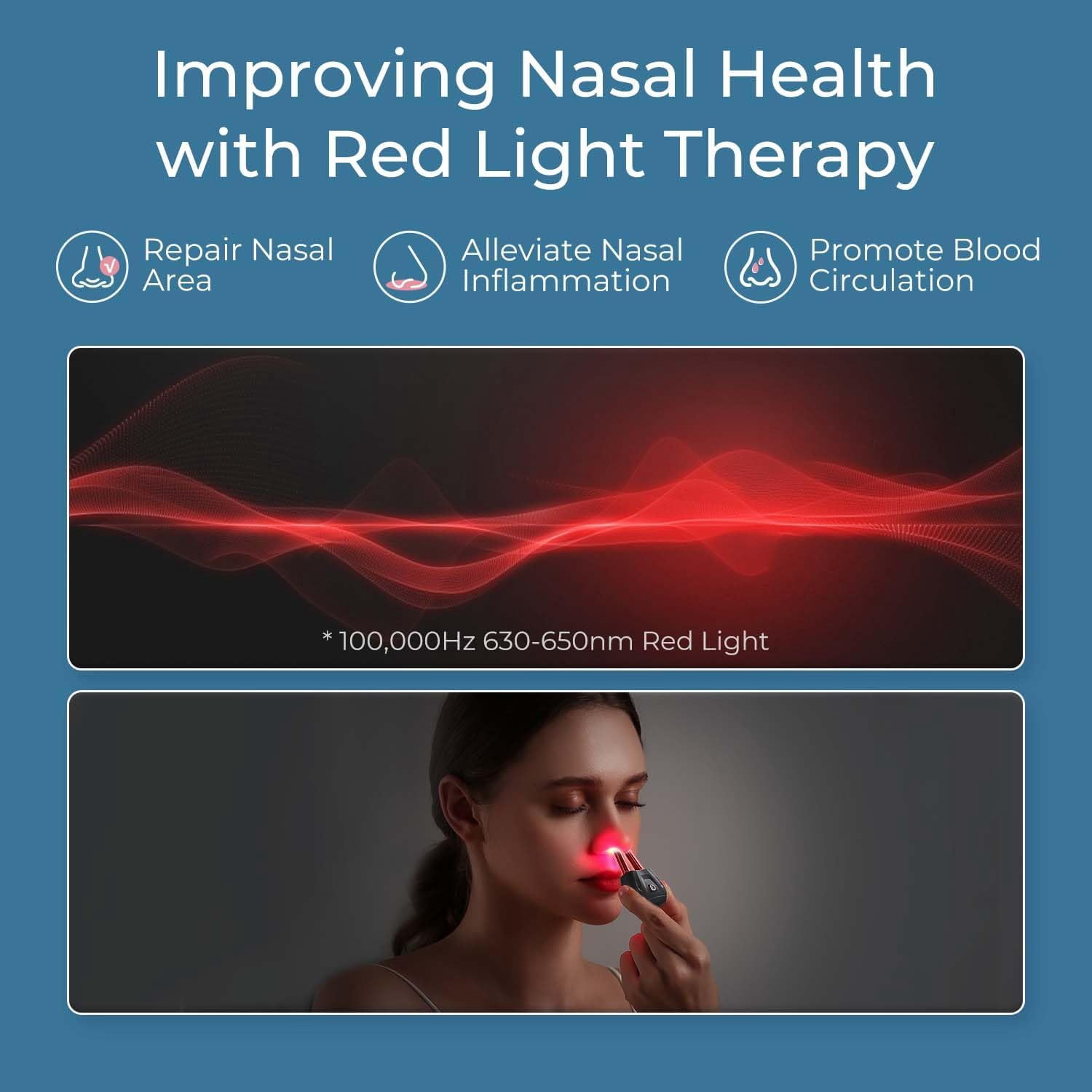 Portable Nasal Infrared Therapy Device, Therapy Relief Rhinitis Symptoms Soothing, Rechargeable Red Light Nasal Therapy Device (Black)
