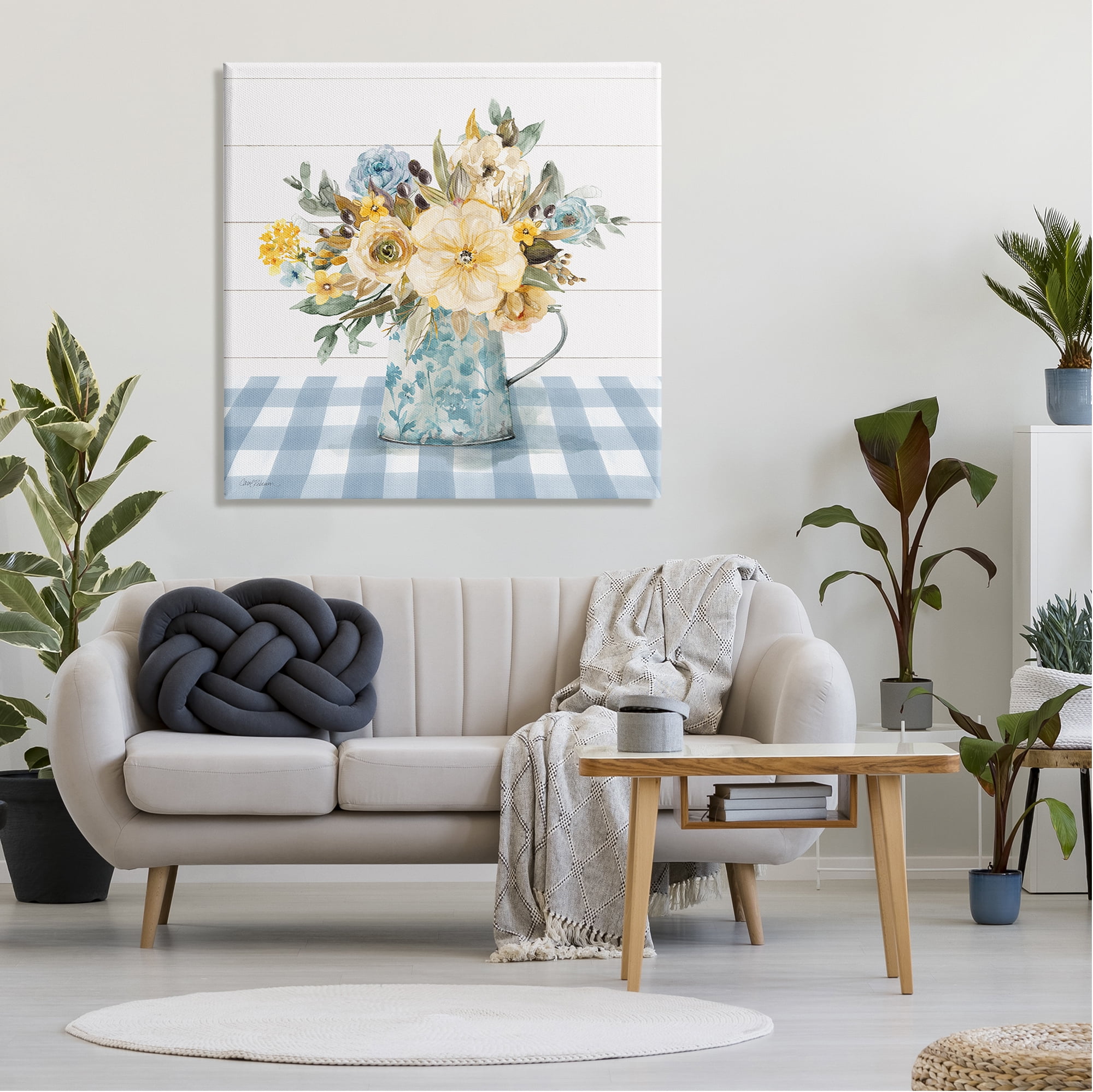Stupell Industries Country Blooms on Plaid Botanical & Floral Painting Gallery Wrapped Canvas Art Print Wall Art, 36 x 36