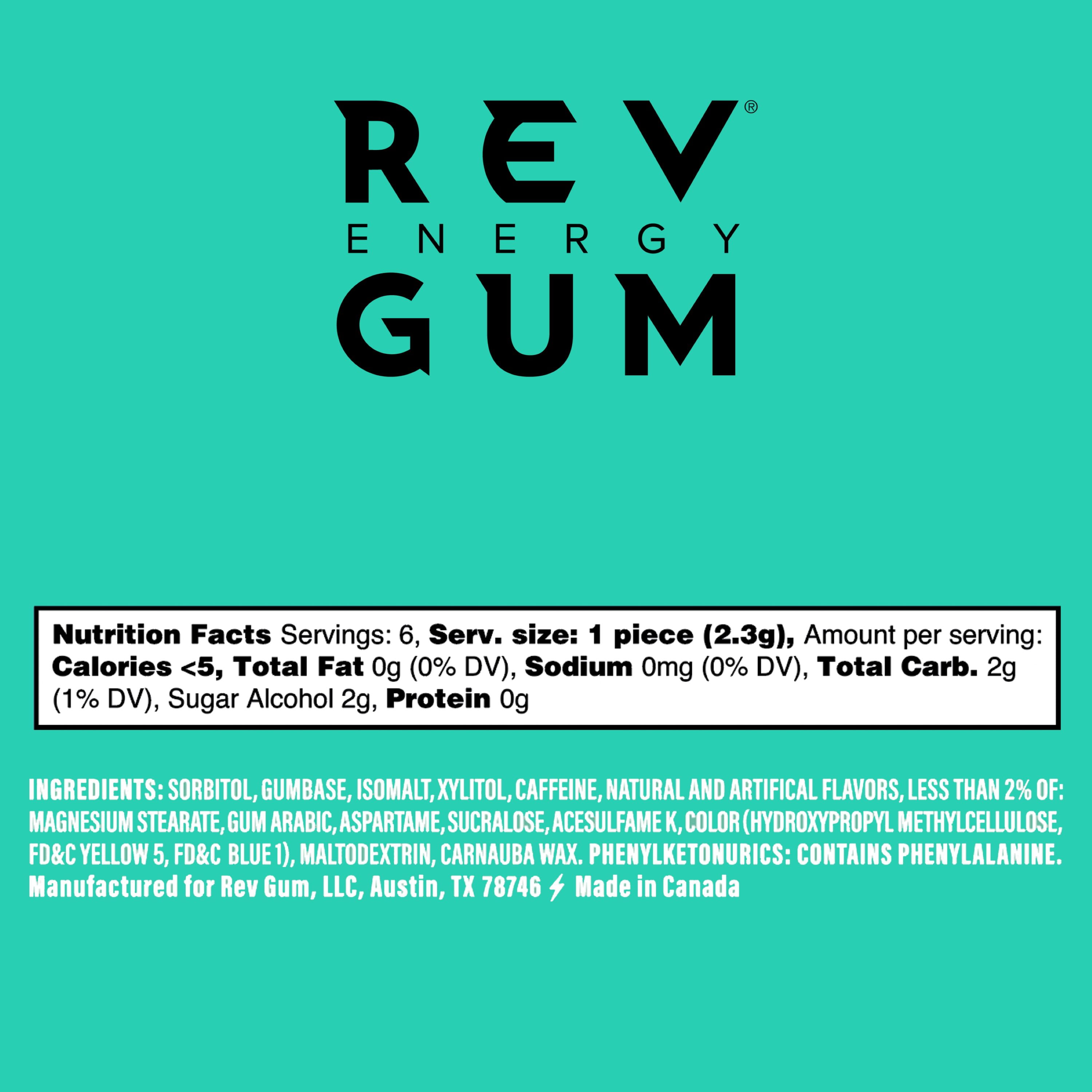 (6 pack) Rev Gum Sugar Free Spearmint Energy Gum, 6 Pieces