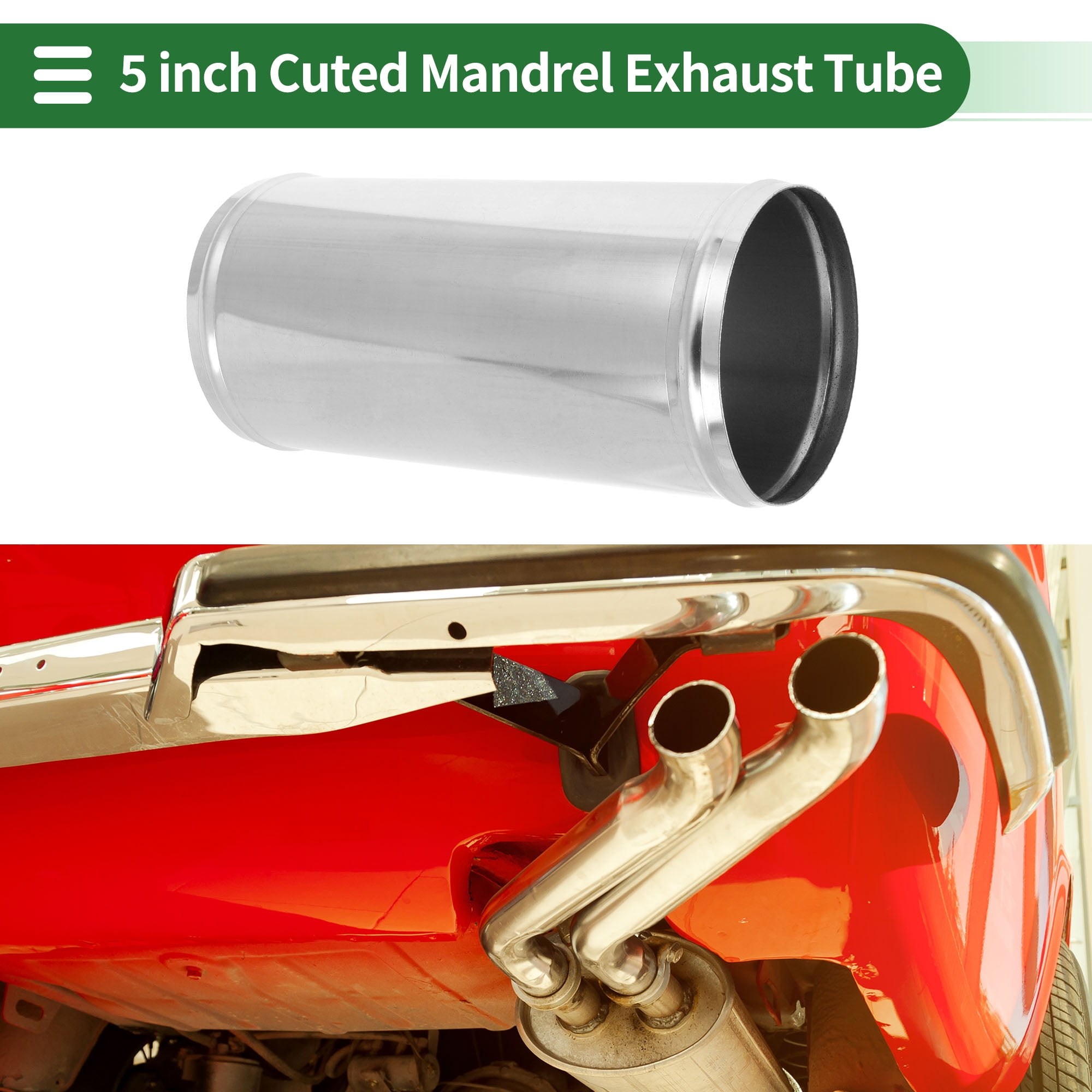 Straight Exhaust Pipe Tube with Bead Roll DIY Custom Car Modified Exhaust Pipe Tubing Piping 5" OD 10" End Length T304 Stainless Steel Silver Tone