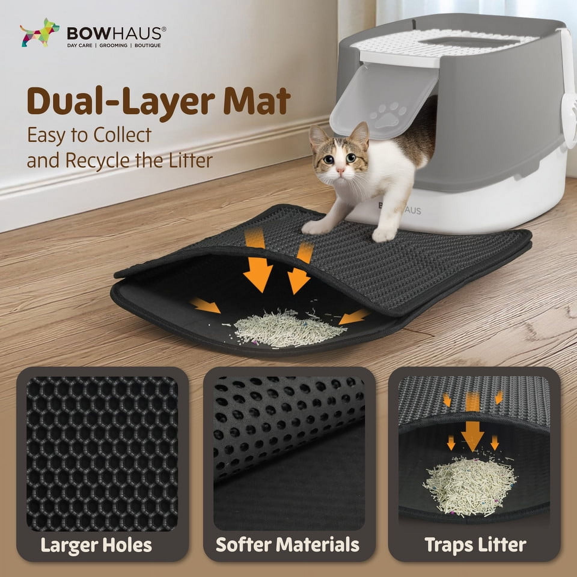 CAPHAUS Fully Enclosed Cat Litter Box with Double Door, Large Space Anti-Splashing Cat Toilet with Scoop, Cat Mat & Odor Fitter, Plastic Cat Litter Box w/ Lid, Lockable Front Door, Beige