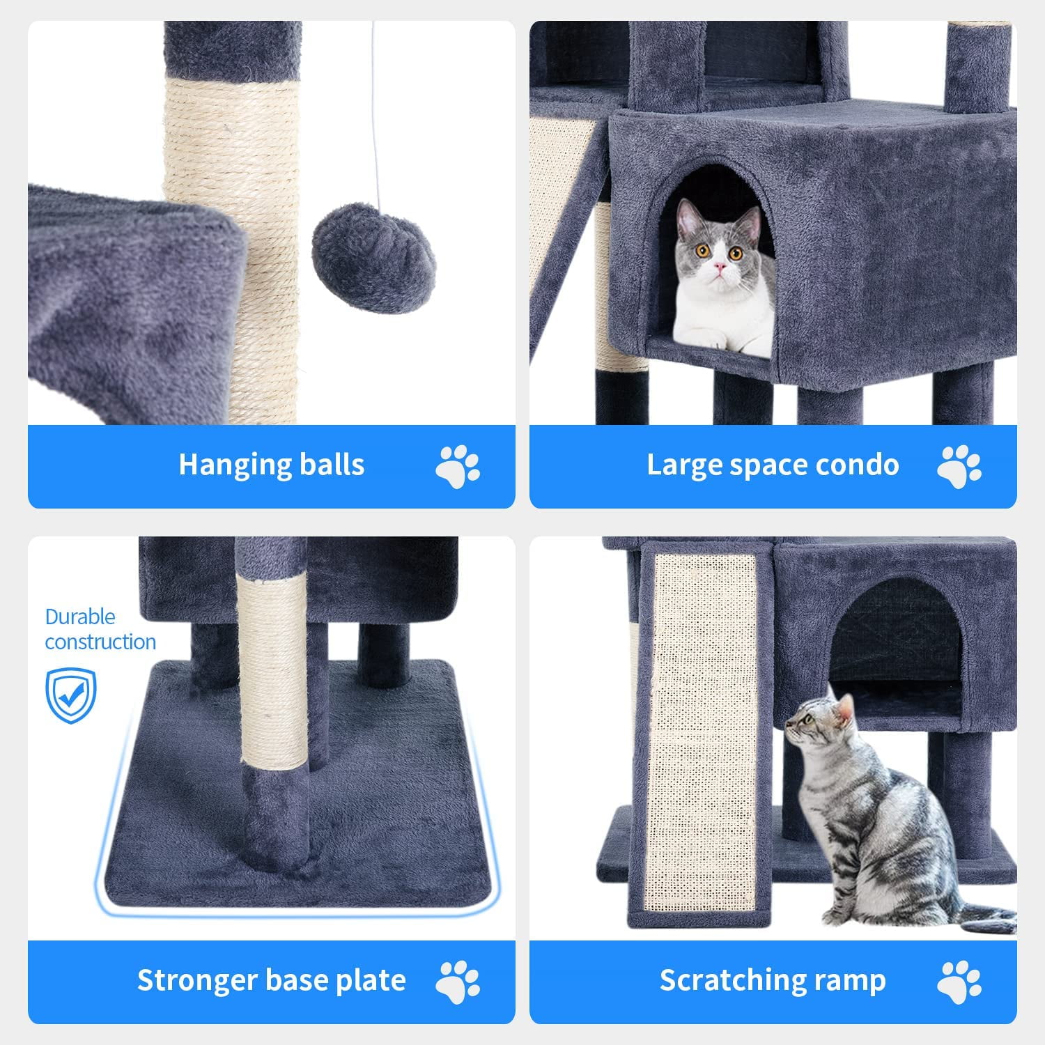 36 inches Cat Tree for Indoor Cats Cat Tower with Scratching Posts Multi-Level Cat Furniture Condo with Ramp Perch Spacious Cat Cave (Dark Grey)