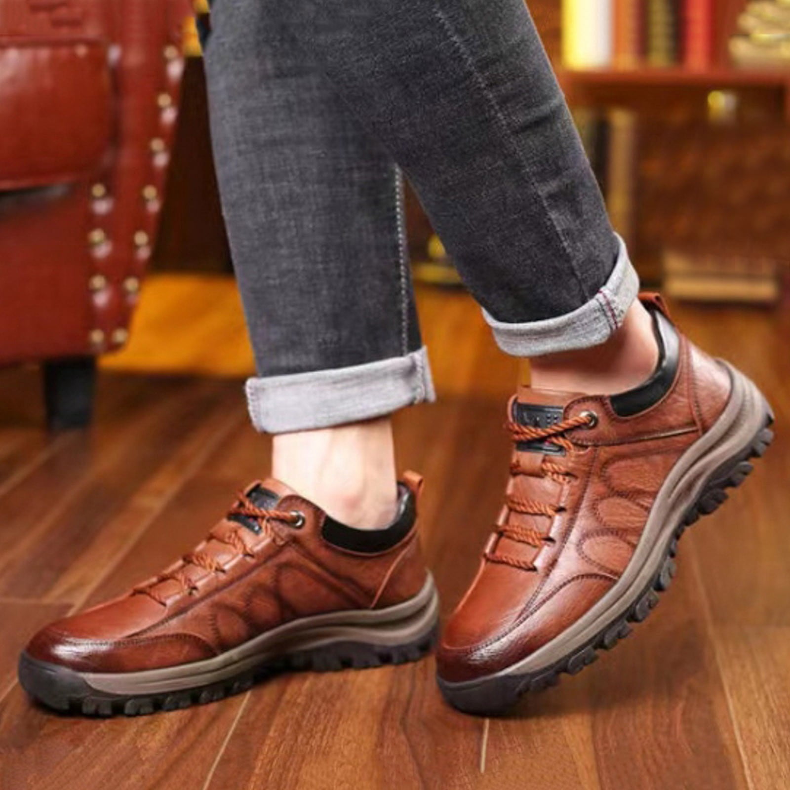 IUJSOY Waterproof Shoes for Men Lightweight Hiking Shoes Leather Outdoor Casual Walking Shoes