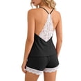 thumbnail image 4 of LIZUOJUN Pajama Sets For Women 2 Piece Ribbed Knit Camisole Top Shorts Set V Neck Lace Trim Hem Detail Soft Stretchy Breathable Lightweight Loungewear - L, 4 of 9